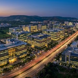 Aerial View of Hinjewadi IT Park Phase 1, Pune at Twilight - IRPR Agency - GPA - COLCOM ESCO New Pune Office for Global AV System Integration Projects