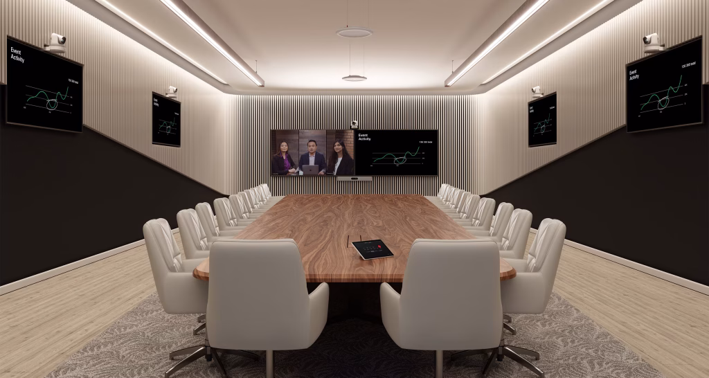 GPA Cisco Room Kit EQX - Microsoft Teams Rooms Certified Board Rooms AV Collab Tech Integration Managed Services Long Table